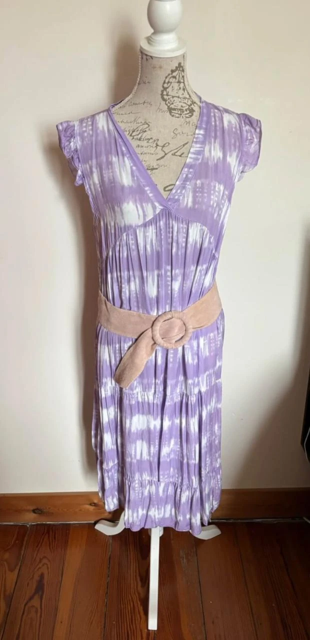 💜 Lilac & White Sleeveless Mid-Length Dress – Size U – photo 2